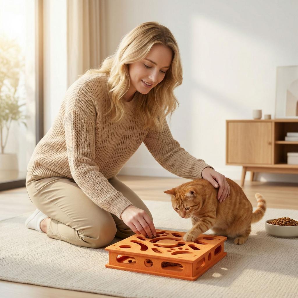 Interactive Cat Food Puzzle Toy Durable Felt Material Pet Treat Dispenser for Mental Stimulation and Slow Feeding Activity Board