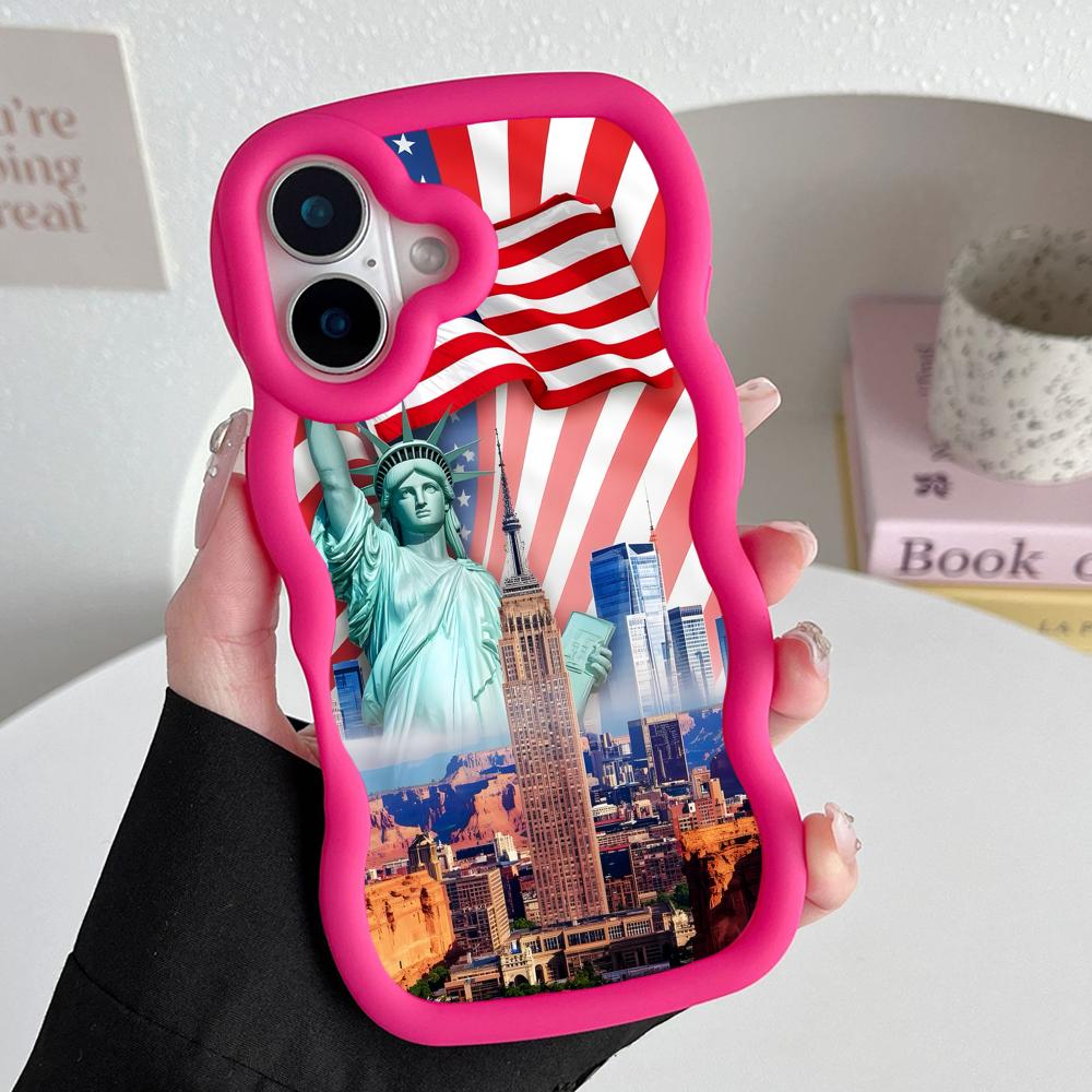 USA Amerikansk flagga Vågig kant TPU Mobilskal för iPhone 17 16 15 14 13 12 11 Air Pro Max Plus Färgglatt Fodral