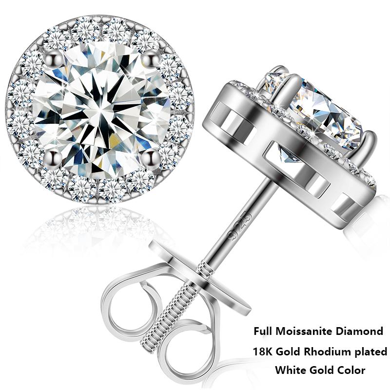 Orecchini Rotondi in Argento 925 con Moissanite da 0,1-4 Carati Fidanzamento Matrimonio Quotidiano Festa Viaggio Gioielli Regalo di Natale Per Donne