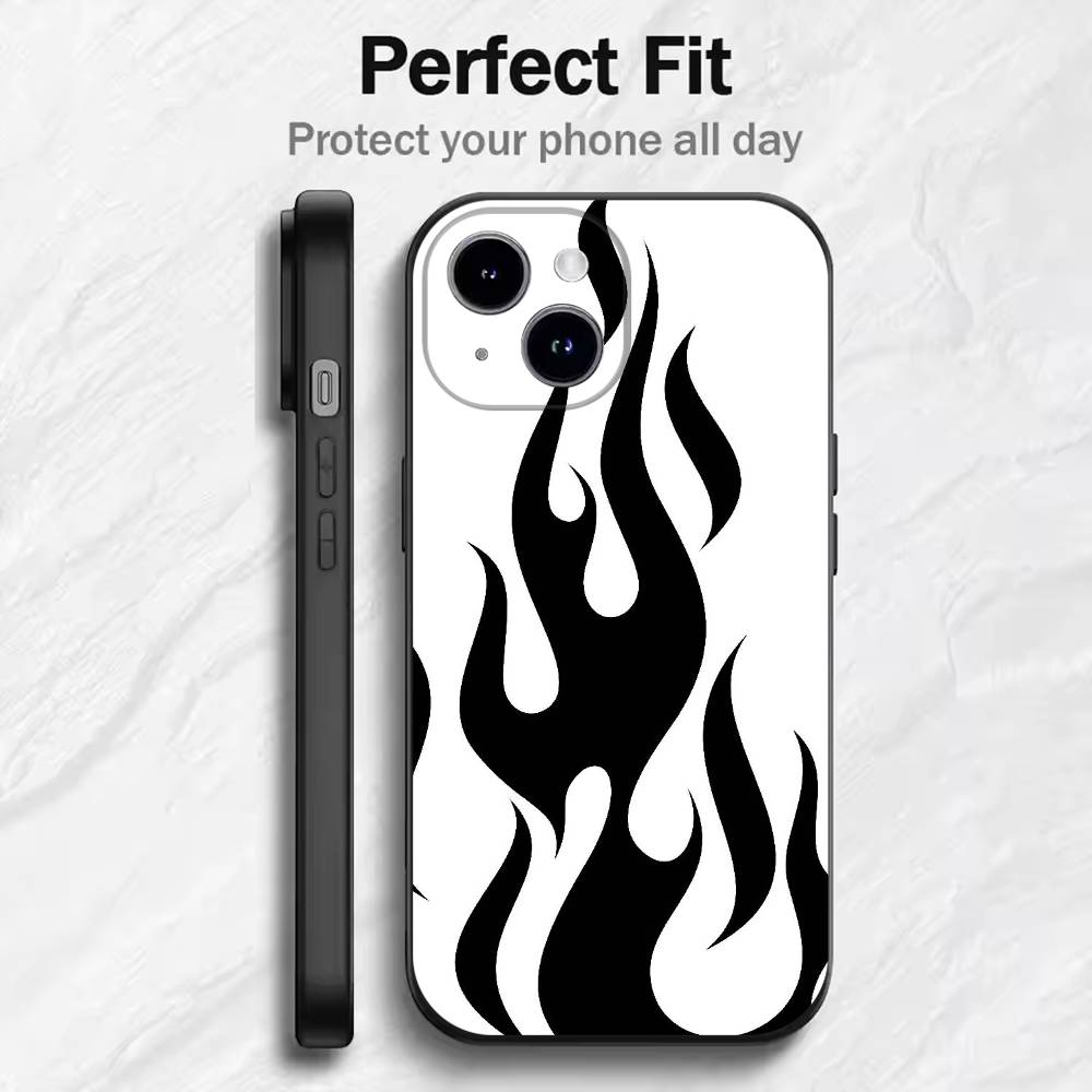 Creative Fashion Flame Phone Case For 17 16 15 14 13 12 11 Mini XS XR X 6S 6 Pro Max Plus Black Soft Cover