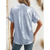 Women Lapel Short Sleeve Shirt Metallic Shiny Fabric Single Breasted Loose Vacation Casual Blouse
