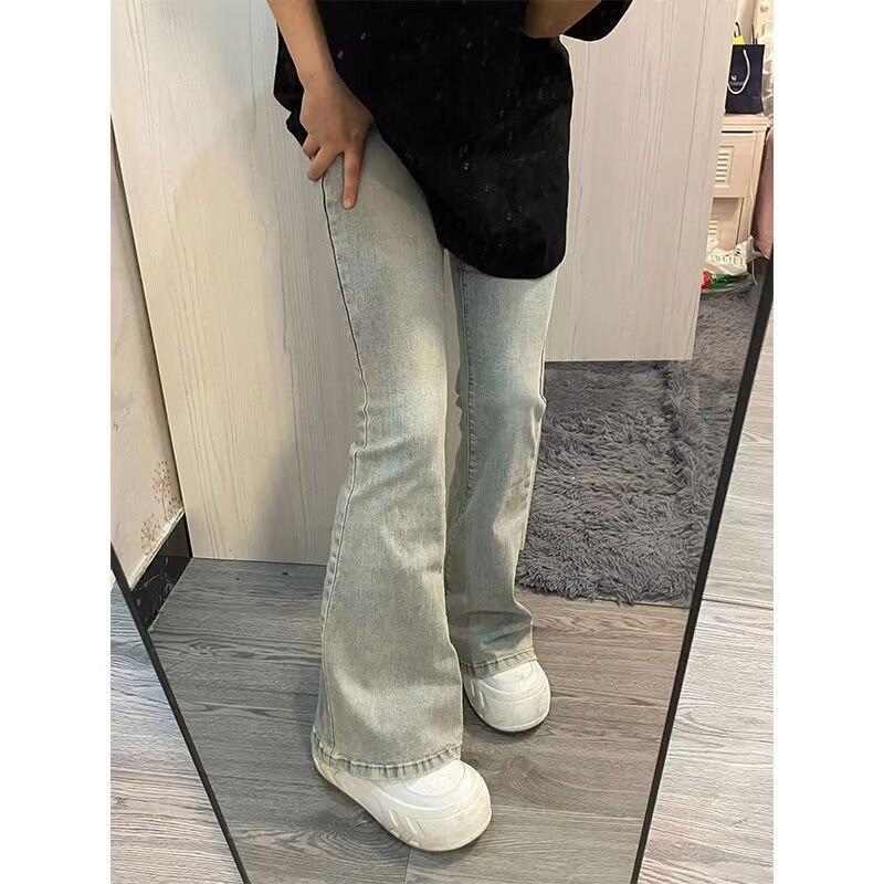 

Женские джинсы клеш микро 150 ретро желтые с высокой посадкой 2024 3XL синий