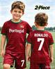 26 Boys Ronaldo No.7 Football Jersey Tee Shorts Set Women Men Harajuku PORTUGAL Fans Shirt Shorts Set Kids Tracksuit 2 Piece Set