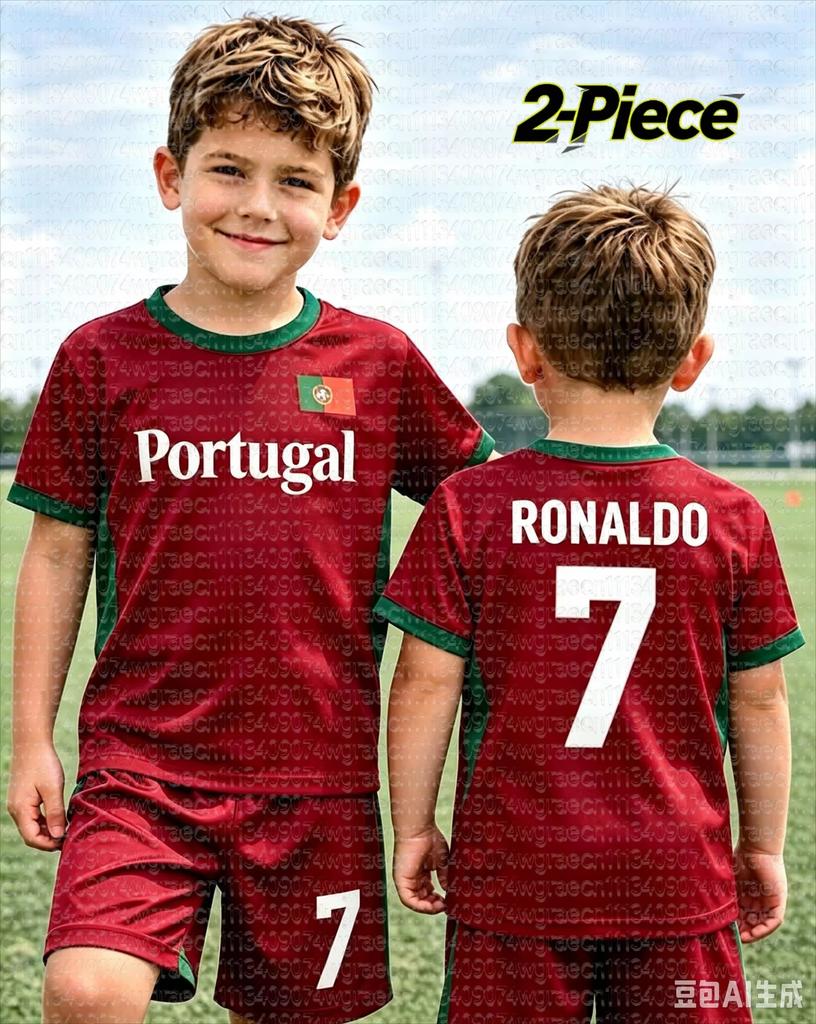 26 Boys Ronaldo No.7 Football Jersey Tee Shorts Set Women Men Harajuku PORTUGAL Fans Shirt Shorts Set Kids Tracksuit 2 Piece Set