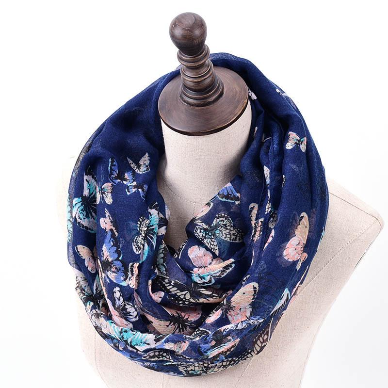 Nuova Sciarpa Infinity Stampa Farfalle alla Moda per Donna Inverno Pashmina Anello Circolare Sciarpe Animali Stampati Donna Sciarpa ad Anello