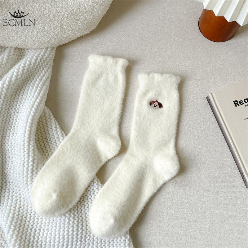 Mink Velvet Socks for Women Autumn and Winter Thickened Velvet Warm Home Sleep Socks Women's Mid-tube Socks