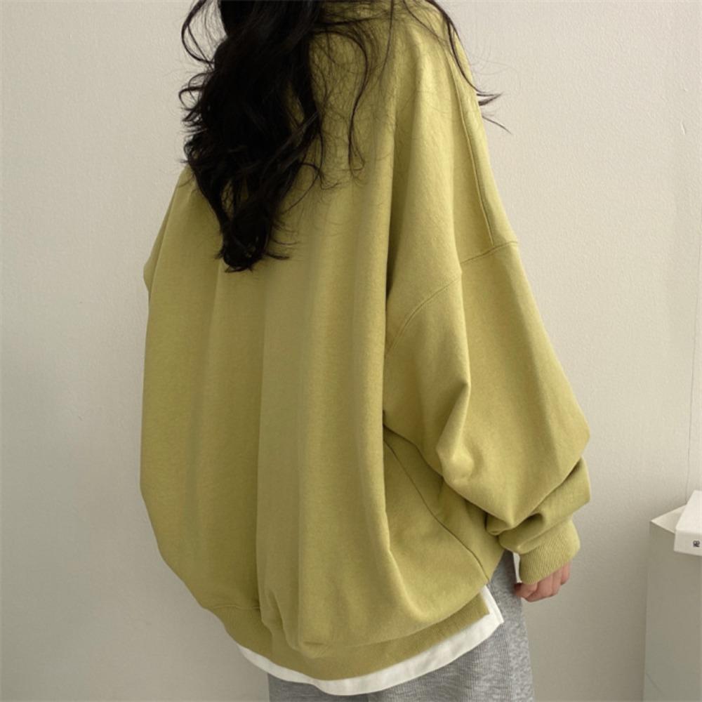 Women's Casual Two-in-One Sweatshirt, Loose Korean Style Solid Color Fleece Top, All-Match Spring Autumn Outerwear