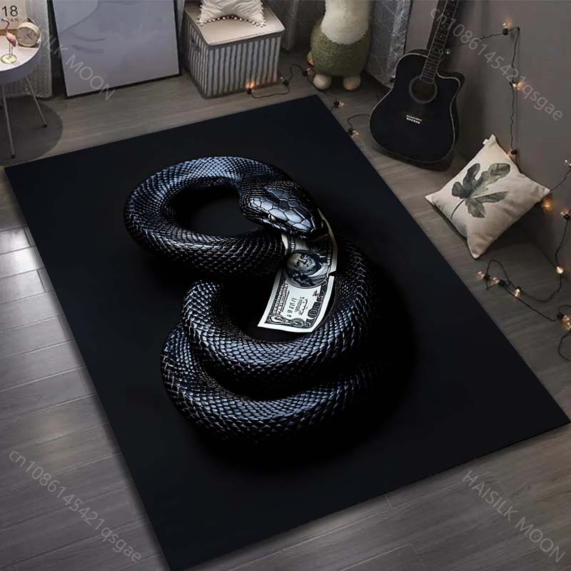 Black Snake and Money Print Carpet for Bedroom Living Room Bedside Sofa Floor Mat Modern Home Decor Area Rug for Gifts