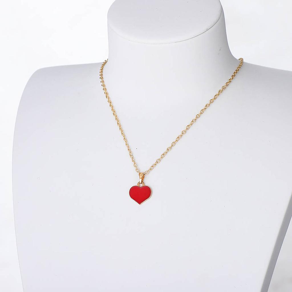 Card Necklace Color Glazed Love Peach Heart Pendant Alloy Clavicle Chain