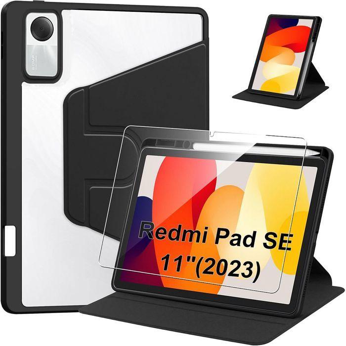 Case + Tempered Glass for Xiaomi Redmi Pad SE 11 Inches, Adjustable Rotating Protection - Black