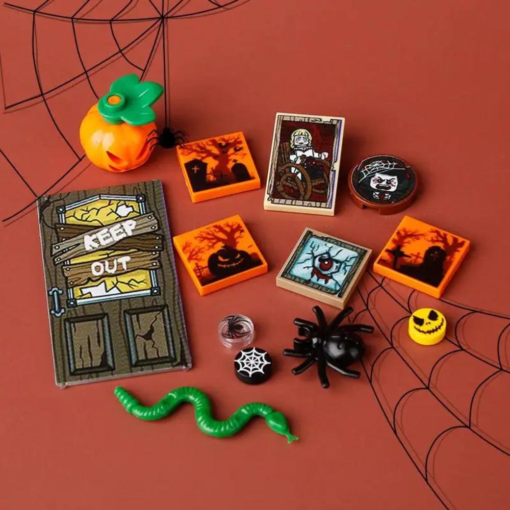 Halloween Scene Building Blocks MOC Cemetery Tombstone Mouse Pumpkin Car Vampire Throne Fireplace Bat Light Candle Toy Gift A040