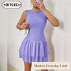 Women's Fashion Summer Spring Solid Color Print O-Neck Short Sleeve Casual Dresses