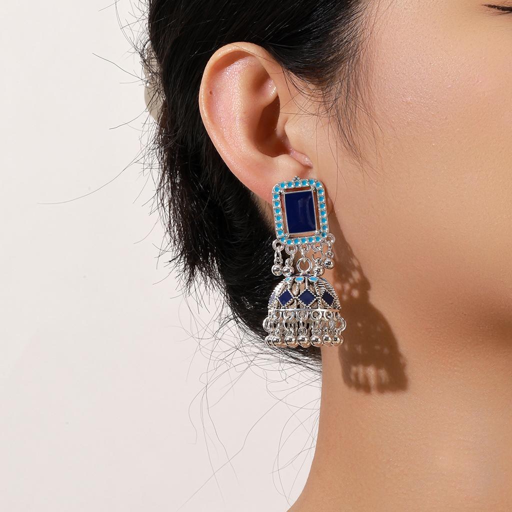 Retro Diamond-Encrusted Ball Bead Fringed Earrings For Women, Bohemian Ethnic Style Light Luxury High-End Temperament Earrings