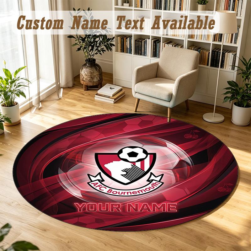 Round Rug Custom NameBournemouth Football Pattern Non Slip Carpet Home Floor Decor