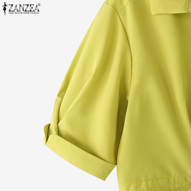 ZANZEA Women Lapel Collar Short Sleeve Buttons Casual Cropped Blouse