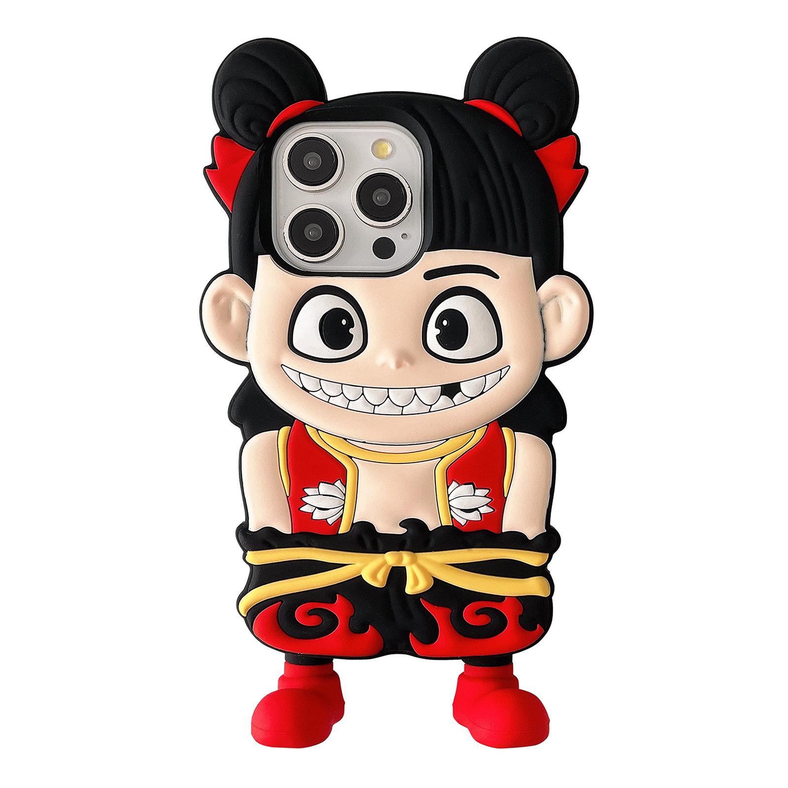 

For iPhone 16 Pro Silicone Case Cute Standing Nezha Design Shockproof Phone Back Cover A