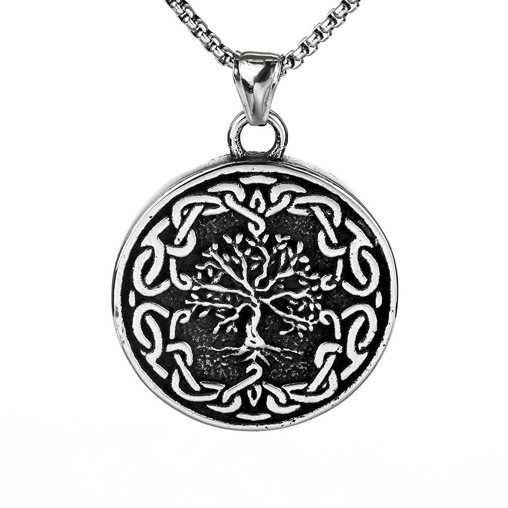 Vintage Stainless Steel Men s Tree of Life Pendant Necklace with Engraving
