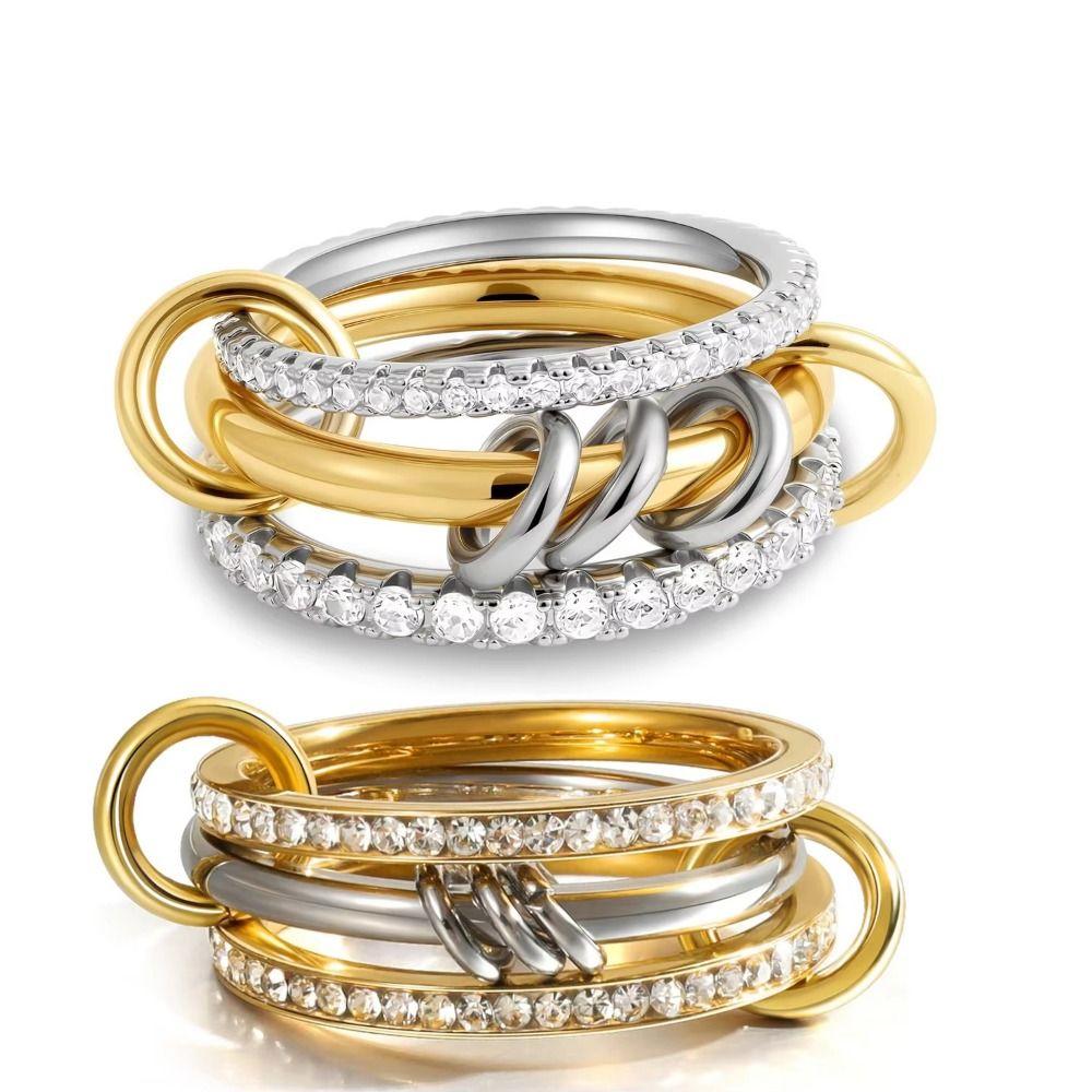 Gold Stackable Rings Geometric Knuckle Ring Multi-Link Connected Rings  Dual Purpose Jewelry