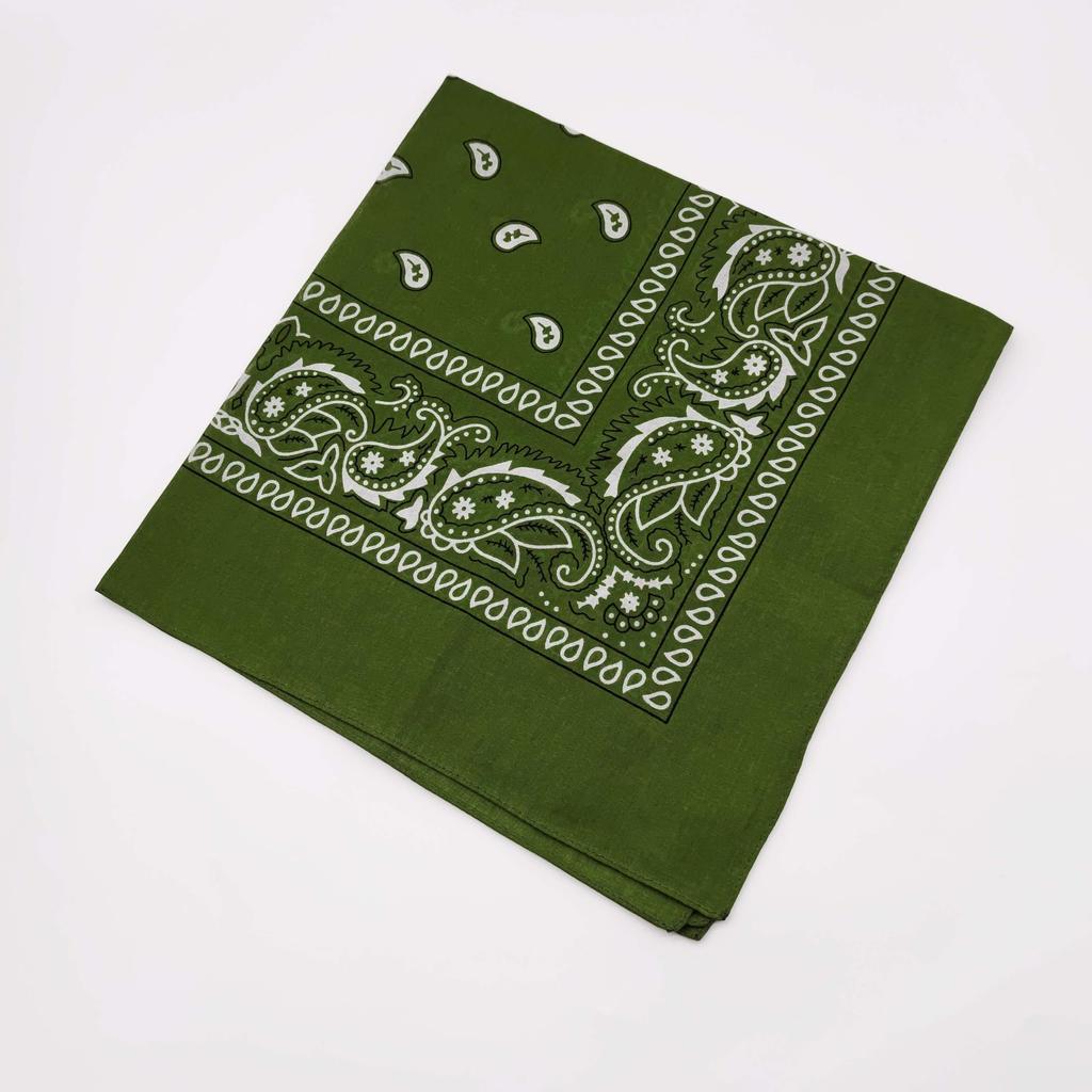 Trifong Bandana Green Paisley 100% Cotton Adult Stylish Cotton Handkerchief Bandana Men's Women's Unisex 55cm X 55cm Olive