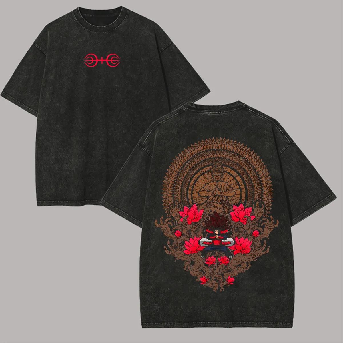 Hashirama T Shirt Naruto Men Acid Wash Back Print Senju Wood Style Anime Graphic Cotton Streetwear Hokage Vintage Bootleg Tee M