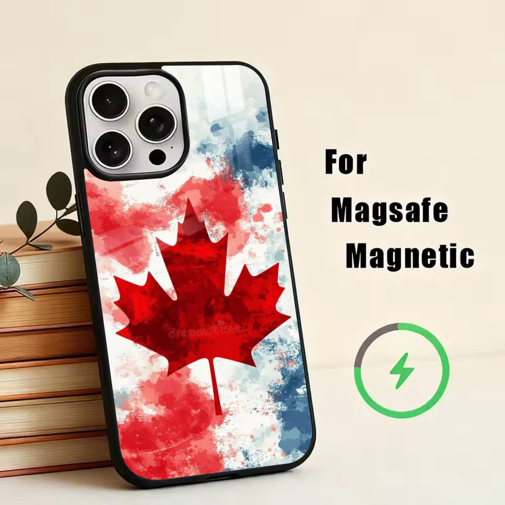 Canada Flag Aesthetic Phone Case For iPhone17,16,15,14,13,12,11 Plus,Pro Magnetic For Magsafe Wireless Charging