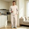 Men's Long Sleeve Pajama Set with Button Fly and Elastic Drawstring Waist for Sleep and