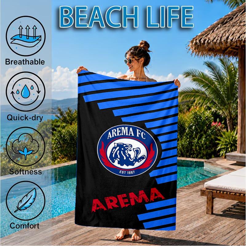Arema Football Club Printed Microfiber Beach Towel, Soft And Absorbent, Quick-Dry, Ideal for Summer Travel, Beach Essential, Swimming Pool