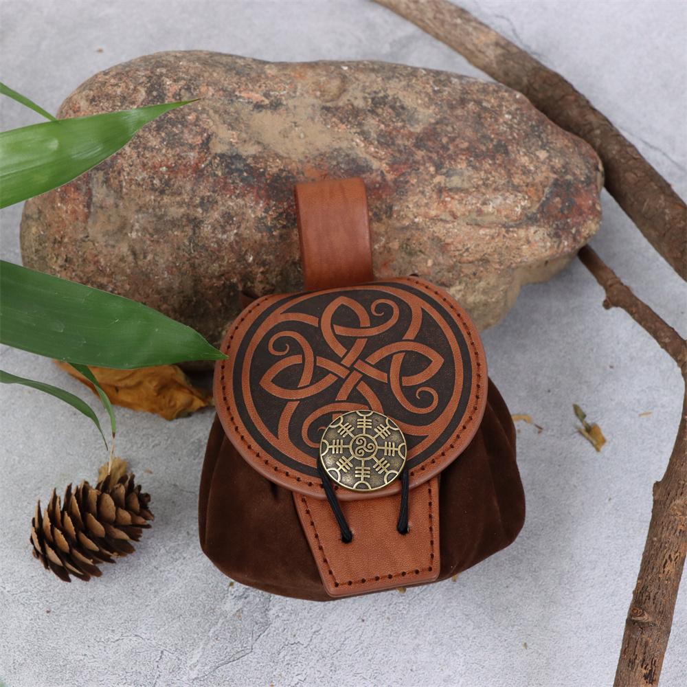 Medieval Viking Style Belt Pouch for Coins, Can Hold a Phone Vintage Waist Bag for Cosplay Accessories Embossed Woven Casual Bag