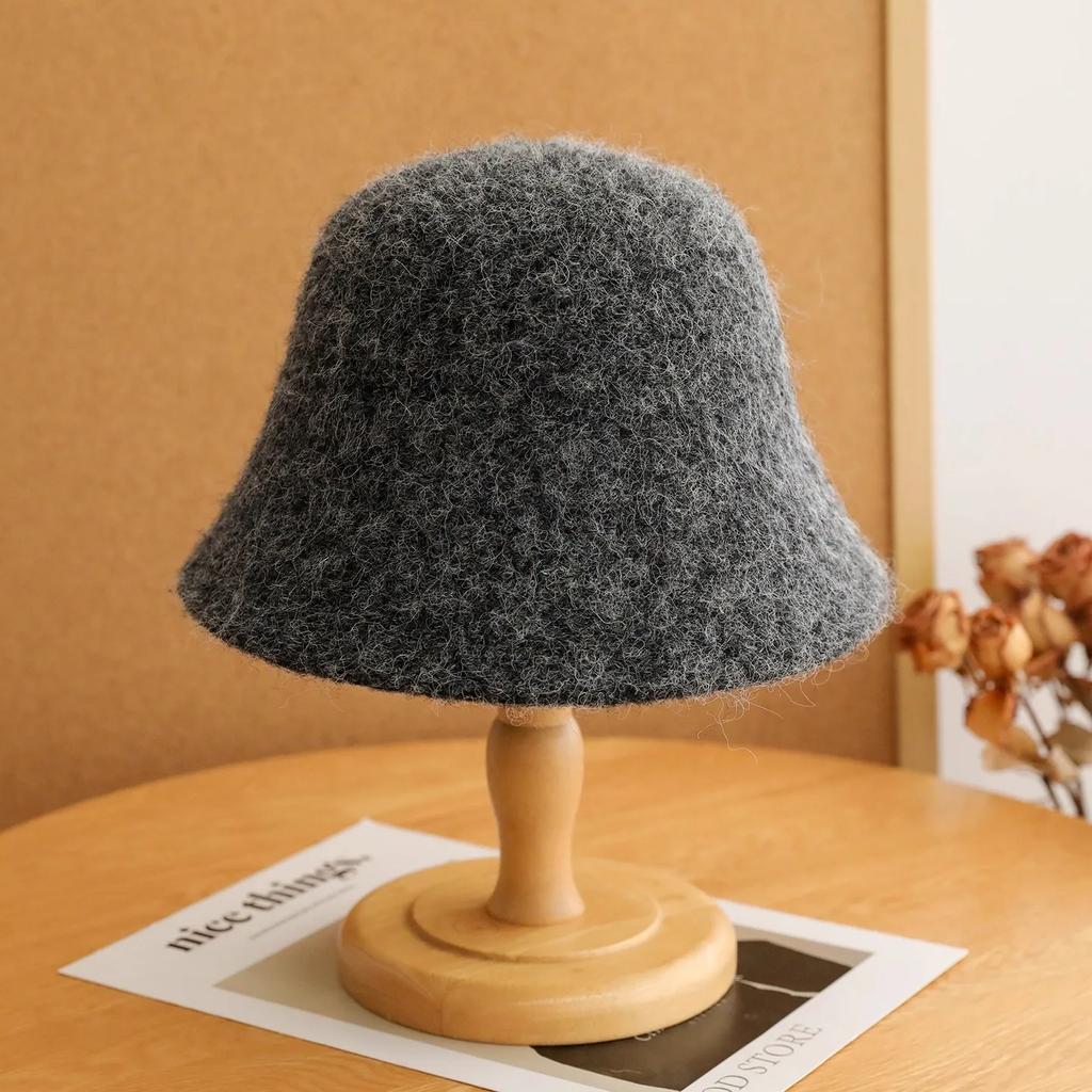 Ins Fashion Ladies Fluffy Panama Korea Designer M Wool Warm Bucket Hat For Women Fashion Fisherman Winter Hats Cap