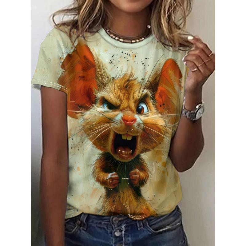Fashion Animal Graphic Women s T-Shirt Funny Kawaii Animal Print T-Shirt Causal O-Neck Short Sleeve Tops Summer Woman Clothing S
