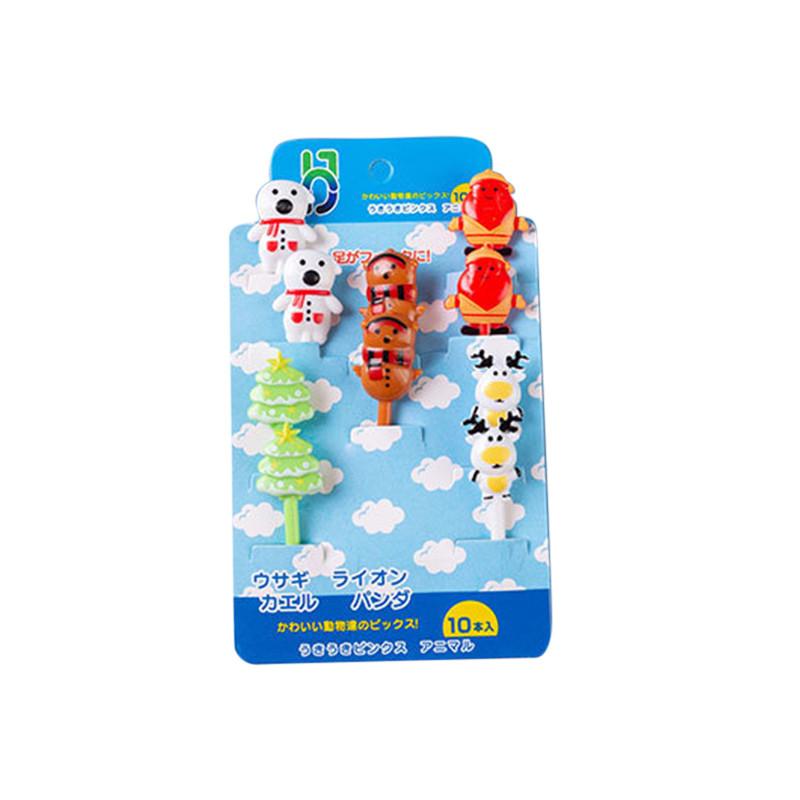 Merry Christmas Animal Fruit Fork Food Grade Plastic Mini Cartoon Kids Cake Fruit Toothpick Bento Lunch Bento Party Decoration