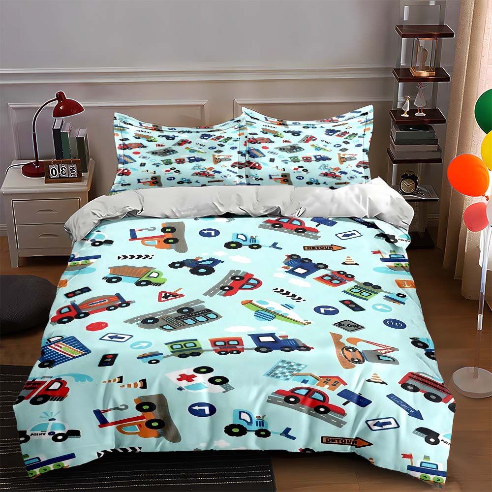 

Vehicles traffic theme Bedding Duvet cover sets Duvet covers Pillowcases gifts (1 * Duvet Cover 2 * Pillowcases, without duvet insert) 135x200cm