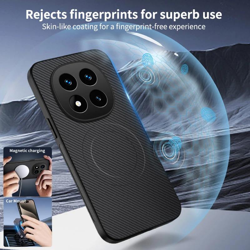 Carbon Fiber Texture Phone Case For Redmi Note 14 Pro Plus 14C 5G 4G Magnetic Wireless Charging Silicone Soft Back Cover Cases