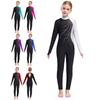 Kids Girls Glittery Dance Jumpsuit Round Neck Long Sleeve Rhinestone Decorated Hollow Back Patchwork Stage Costume