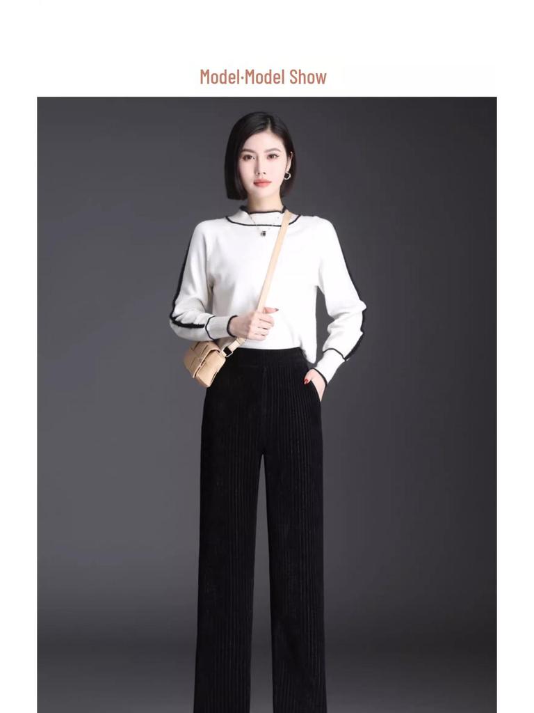 Women's Chenille Wide-Leg Corduroy Pants, Fleece-Lined Lambswool, Autumn/Winter 2023 Collection