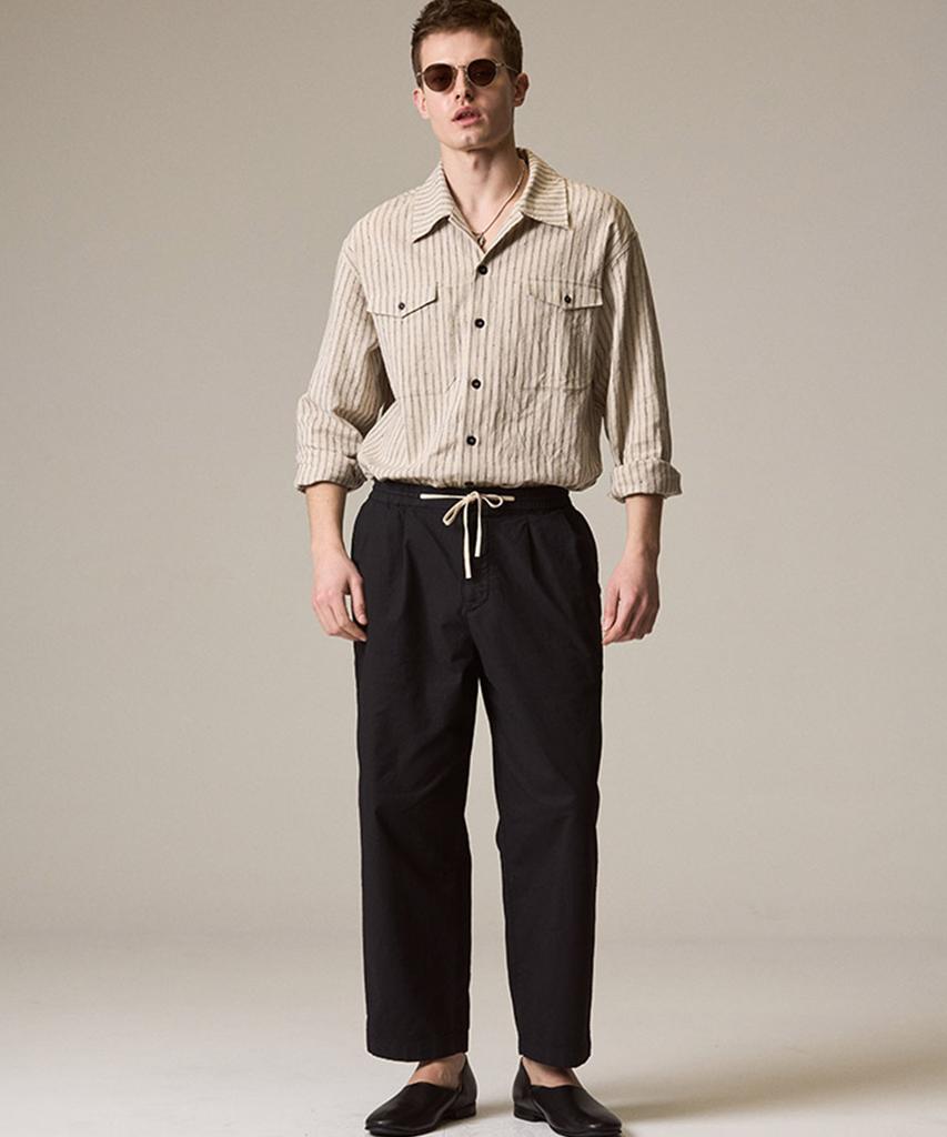 Laijeuaenbillou Utility Overshirt Linen Stripe
