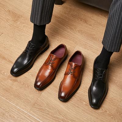 Spring and Summer New British Style Lace-up Dress Leather Shoes Men's Pointed Breathable Derby Shoes Soft Sole Office