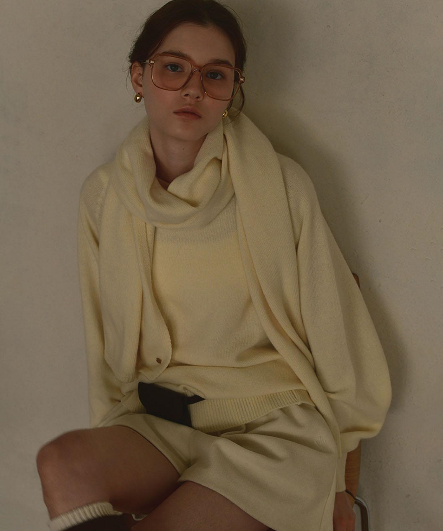 Shearing Wool Muffler Knit Set_[Ivory] Ivory/Free