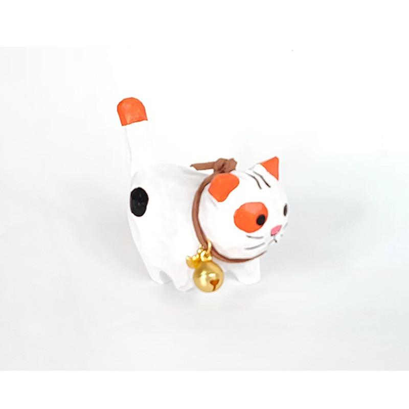 Wooden Handcrafted Carved Cat Figurine Cute Bell Desk Decor For Gifts And Home Office