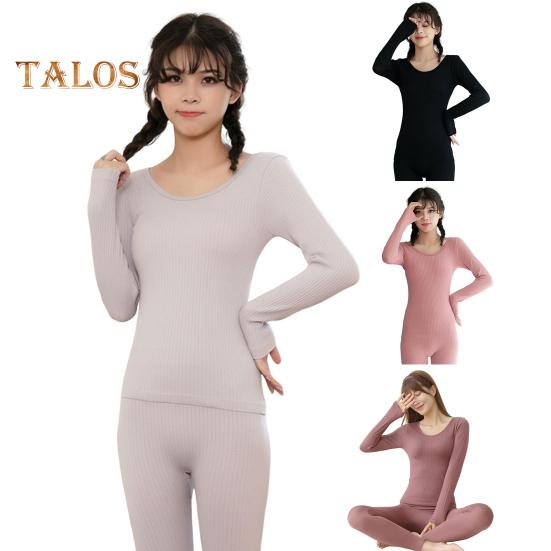 2 Teile/satz Winter Damen Thermo-Unterwäsche Set O-Ausschnitt Nahtlose Langarm Warm Slim Fit Hochelastisches Kaltwetter-Pyjama-Set Homewear