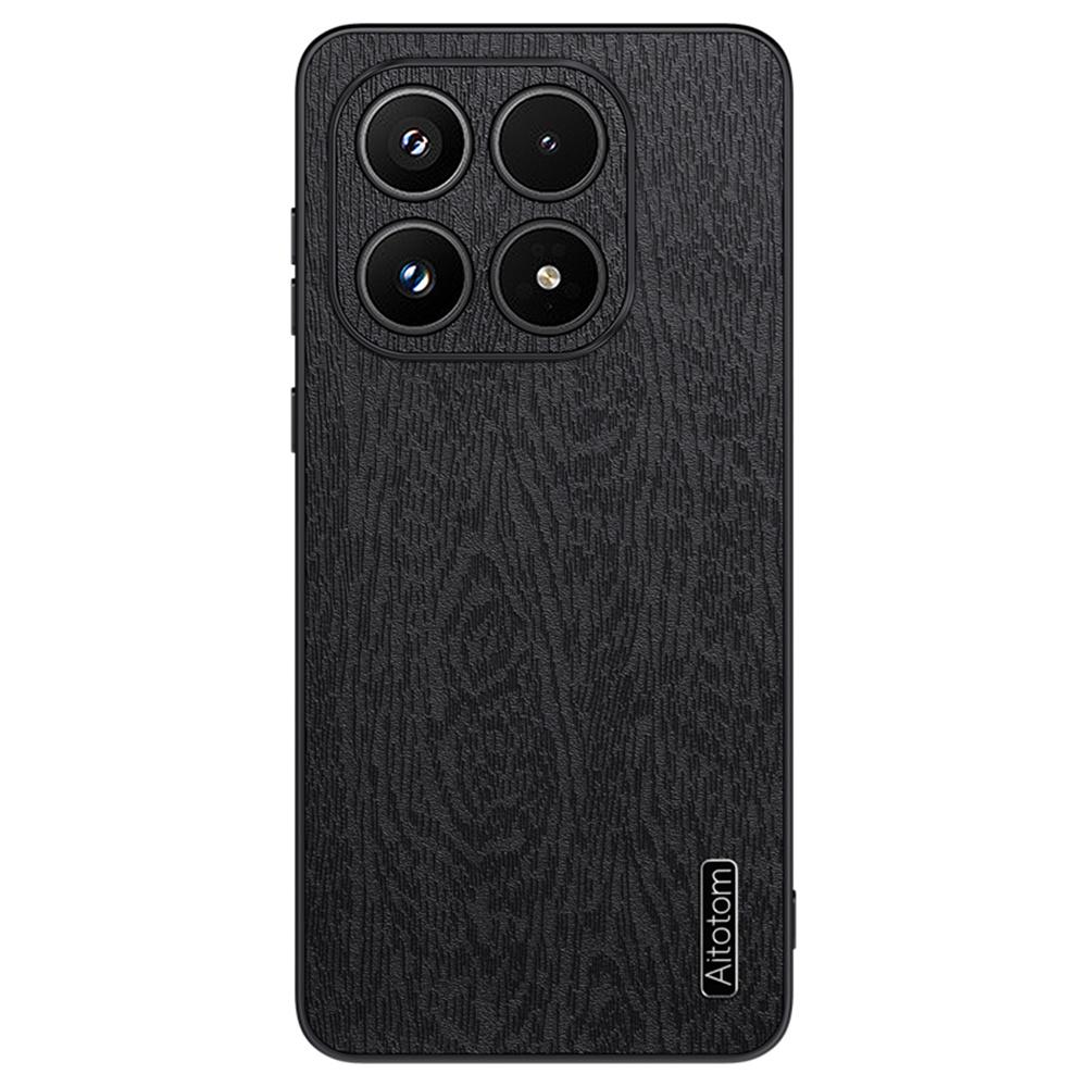 For Xiaomi 17 Case Wood Texture PU Leather Coated PC TPU Phone Cover