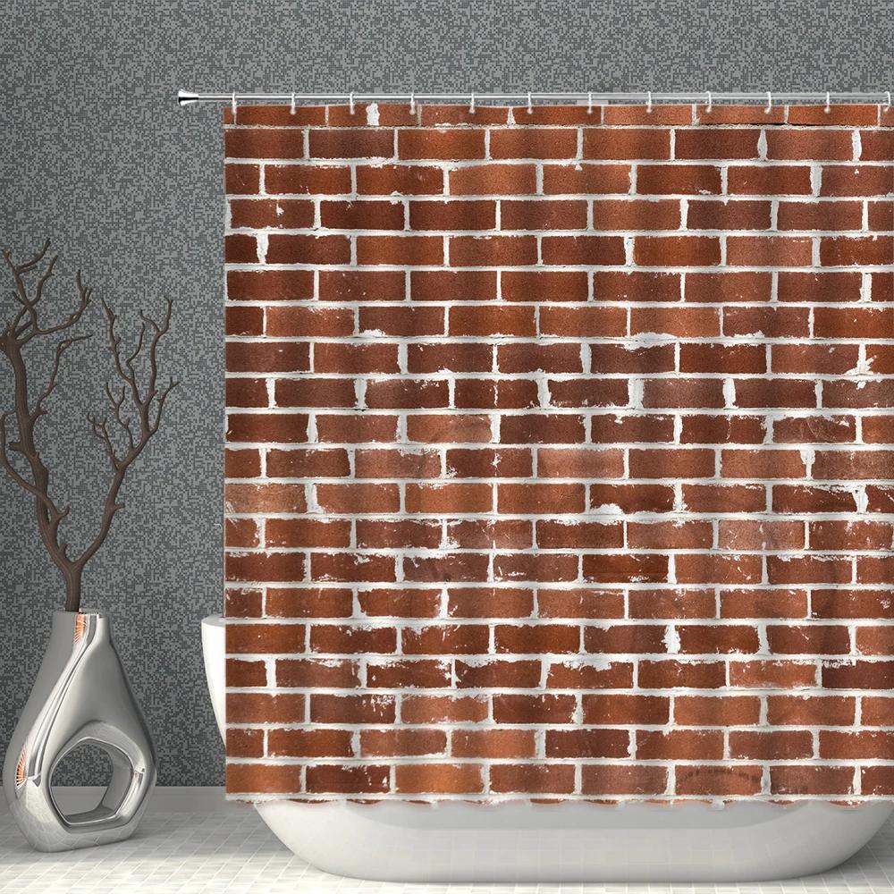 Brick Pattern Shower Curtains Waterproof Fabric Stone Grain Bath Curtain For Bathroom Partition Multi-Size With Hooks Home Decor