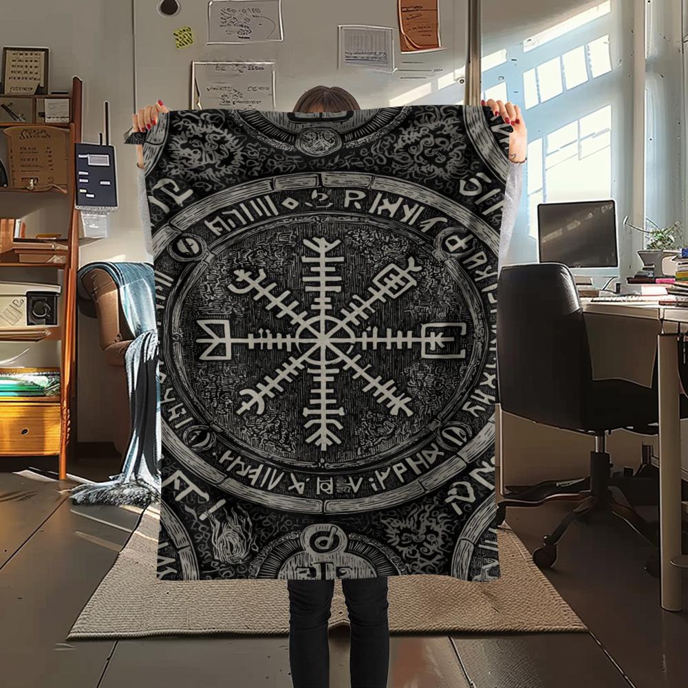 

1Pc Viking Symbol Print Flannel Blanket, High quality Comfortable for All Seasons, Home Decor, Warmth and Comfort, Perfect for Gifts 80cm x 120cm