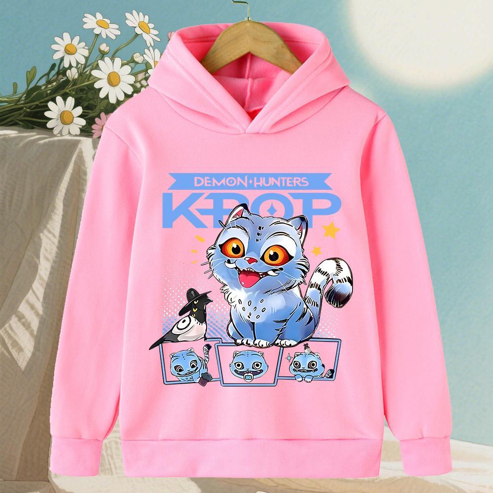 KPop Demon Hunter Rumi Cartoon Girls Boy Hooded Sweatshirt Warm Children's Korean Wave Fashion Casual Tops Casual Girls Clothing