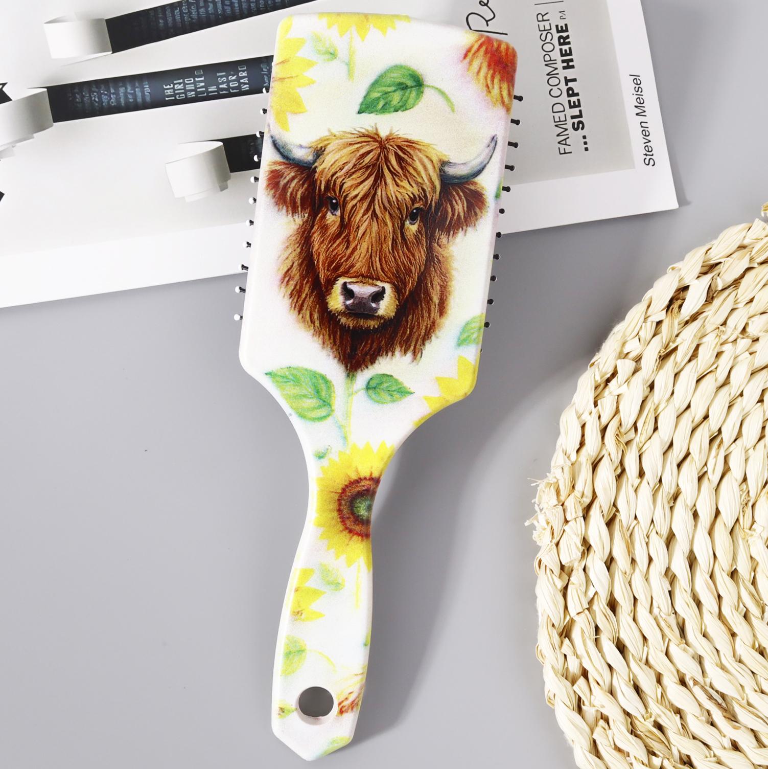 

Расческа-лопатка с коровьим принтом - антистатическая, массаж кожи головы, мягкая нейлоновая щетина, отшелушивающая щетка, Специально для париков из натуральных волос