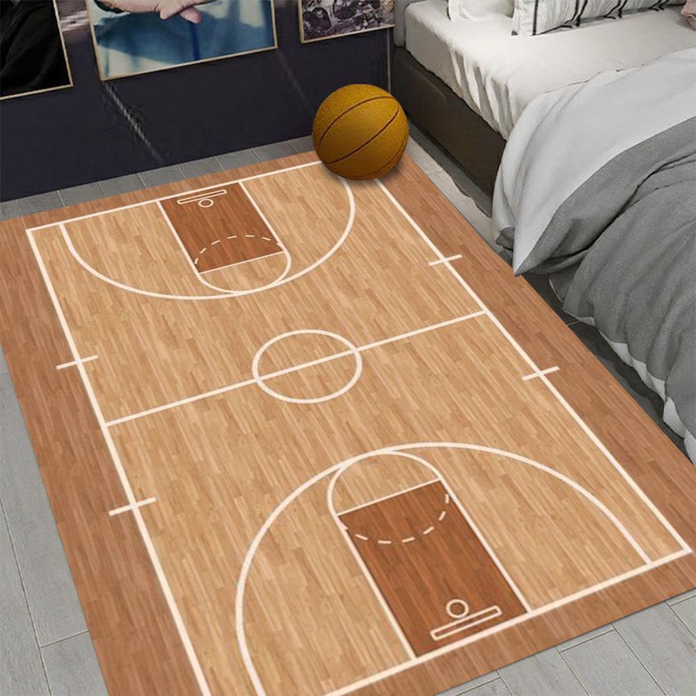Basketballplatz-Thema mit Standard-Spielfeldmarkierungen Holzmaserung Bodenstruktur Kinderzimmer Spielzimmer Wohnzimmer Boden Teppich