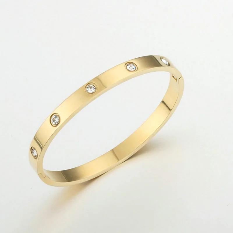 Luxury Love Bangle Bracelet - Gold Sparkling Unisex Hand Zircon, Fashion Gift for Men & Women