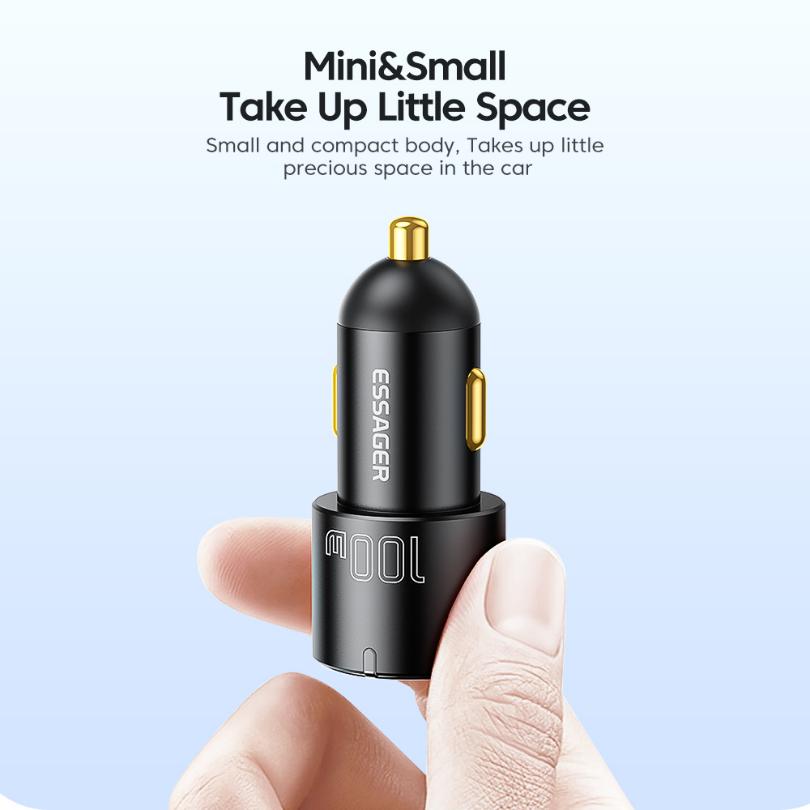 Essager 100W Car Charger Fast Charging Quick Charger QC PD 3.0 for IPhone 14 Type C USB Car Charger for Samsung Laptops Tablets