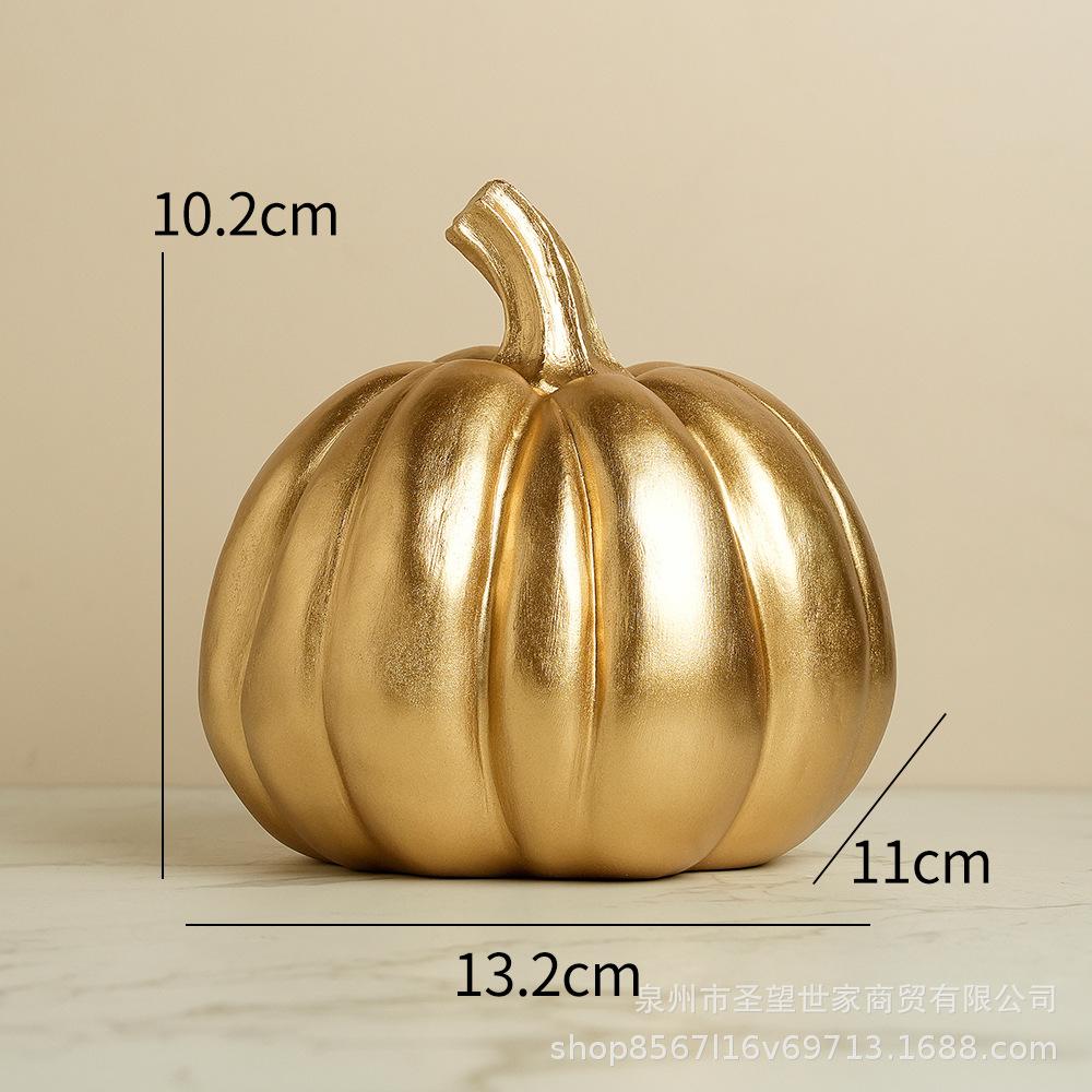 

BRGolden Pumpkin Halloween Ornament Art Sculpture Room Display Statue Home Accessories Decoration Crafts Figurines MiniaturesEY