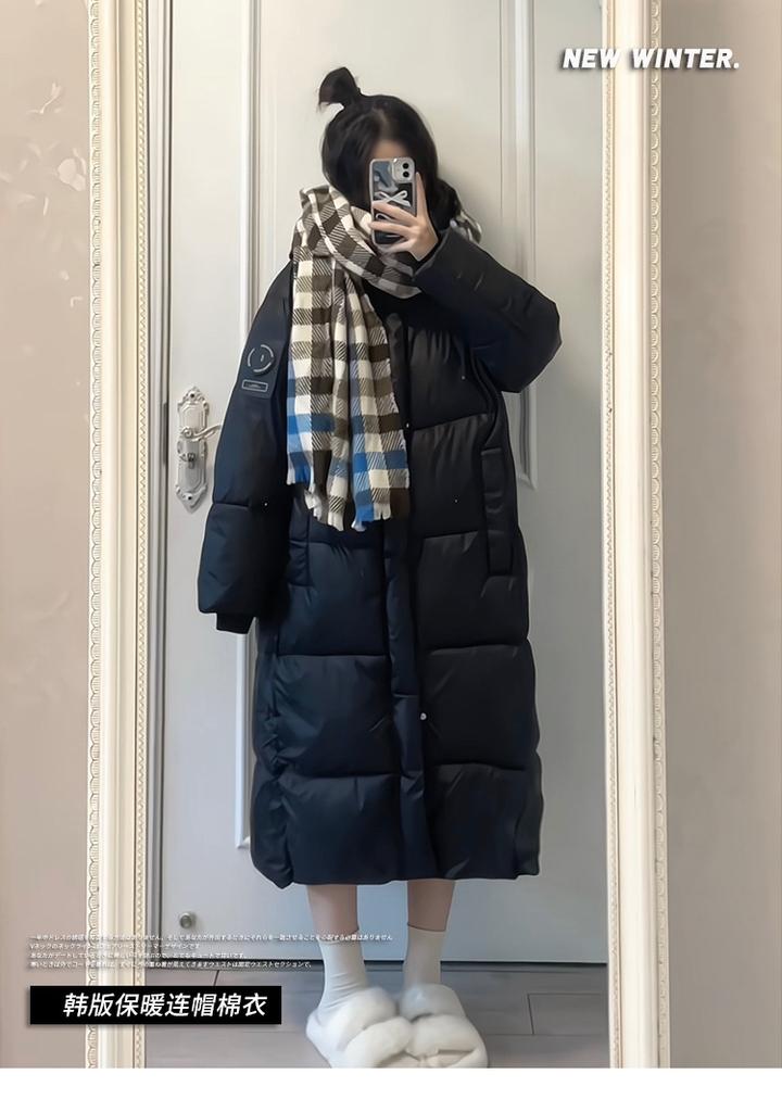 Anti-season black and gold down cotton-padded clothes for women's years, new long over-knee cotton-padded clothes, thickened loose cotton-padded jacke